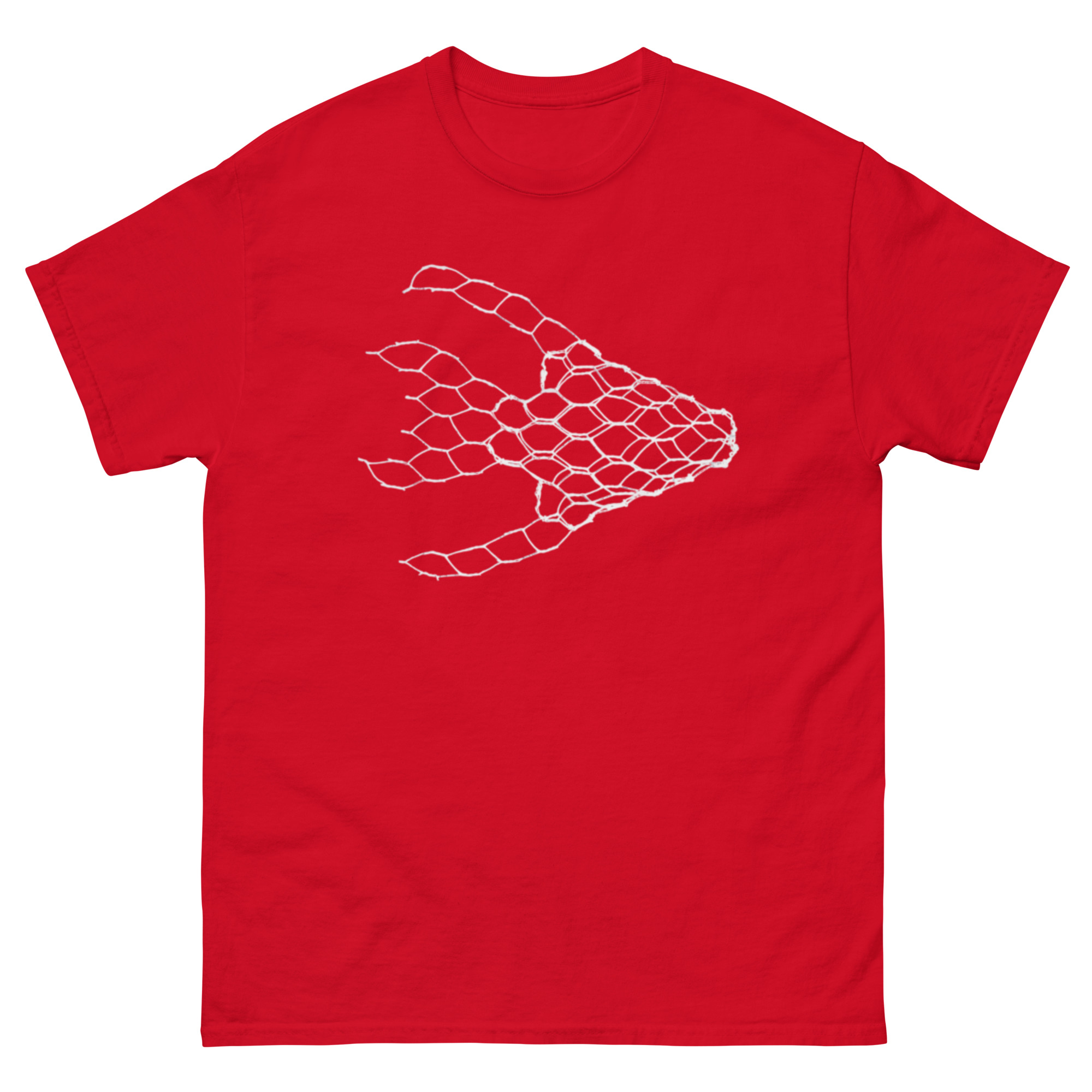 unisex-classic-tee-red-front-68c815e42e76e.jpg ChickenWired Angel Fish sculpture T-shirt - Dark T-shirt style - Image 4