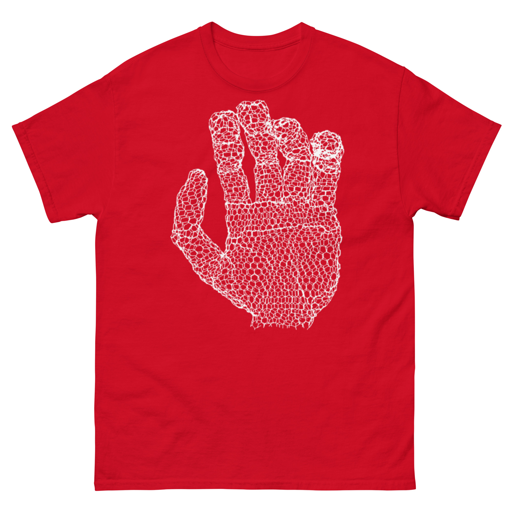 unisex-classic-tee-red-front-68c81900dba86.jpg ChickenWired Hand sculpture T-shirt - Dark T-shirt style - Image 3
