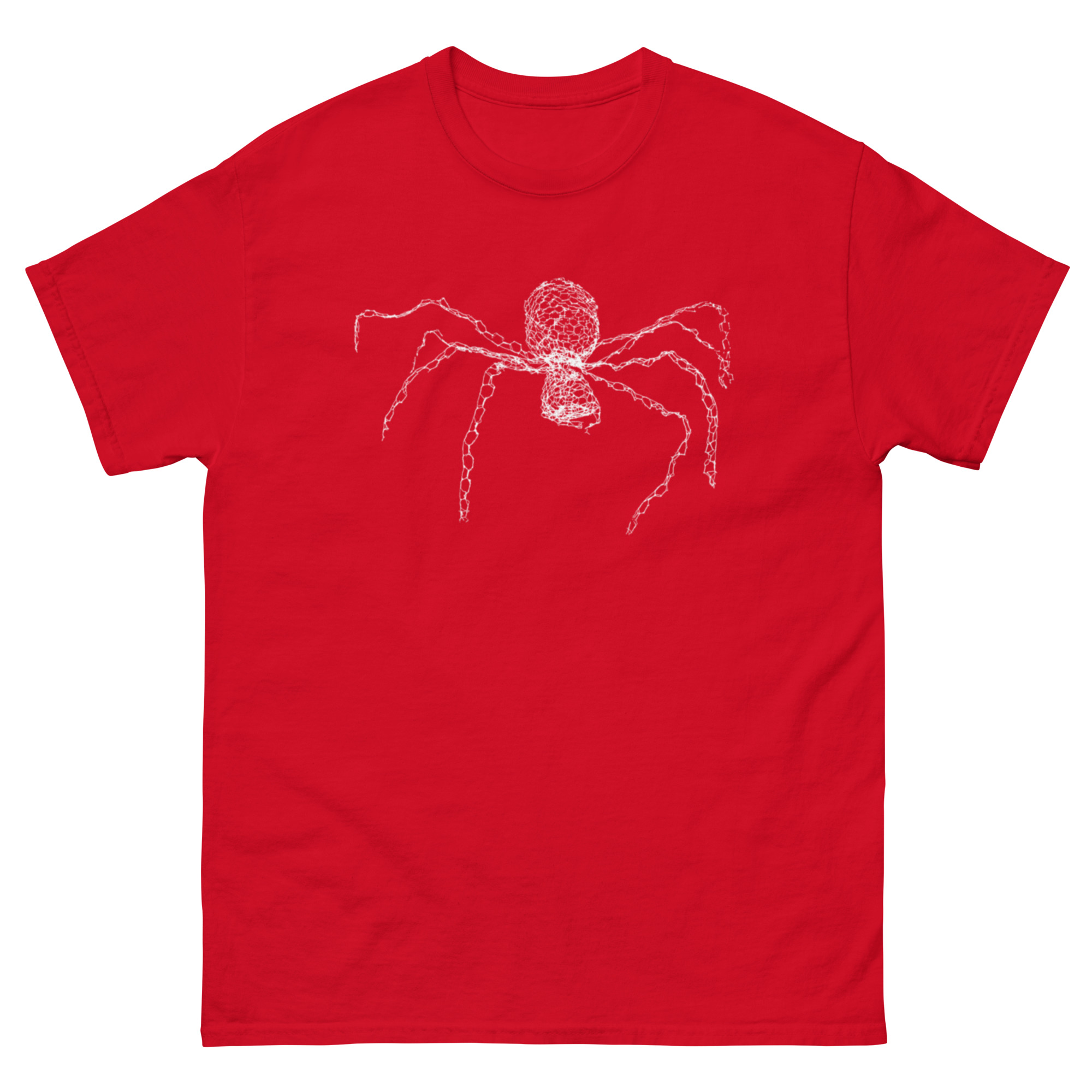 unisex-classic-tee-red-front-68c819f94c4b3.jpg ChickenWired Spider sculpture T-shirt - Dark T-shirt style - Image 4