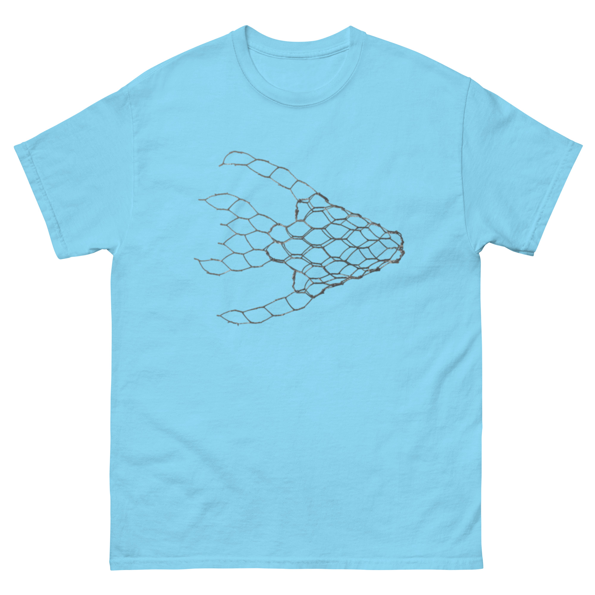 unisex-classic-tee-sky-front-68c7de4ad4ff2.jpg ChickenWired Angel fish sculpture T-shirt - Image 3