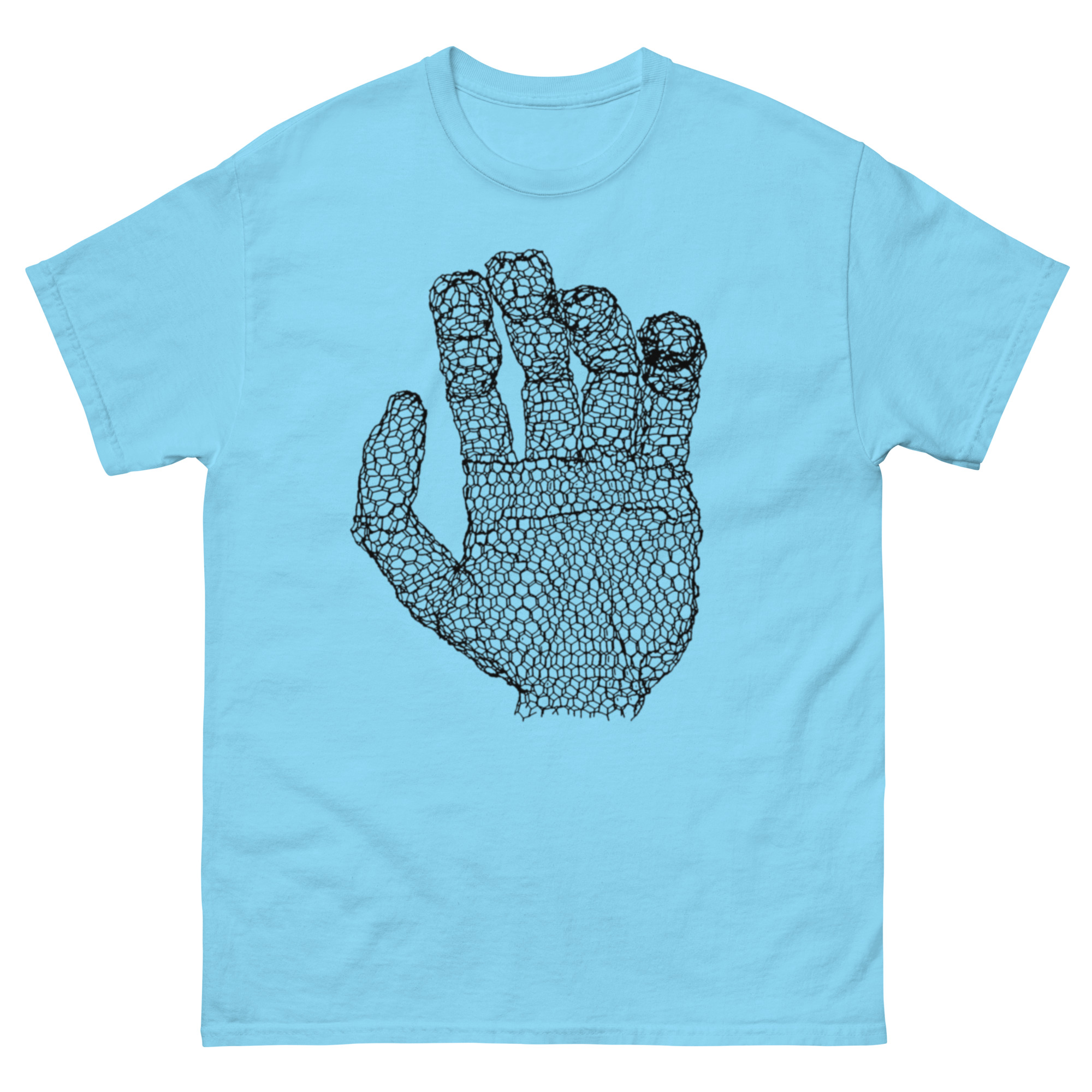 unisex-classic-tee-sky-front-68c7eb2018f83.jpg ChickenWired Hand sculpture T-shirt - Image 3